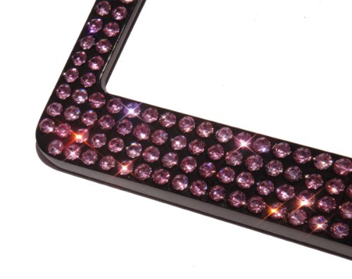Hight Quality 4 Rows Purple(C-Type Screw Cap) Pub Real Crystal Rhinestone-Black/Smoke Metal Chrome License Plate Frame #TOP2
