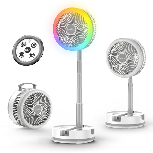 Socool - Ventilador plegable de 40000 mAh, funciona con pilas, ventilador de pie recargable, control remoto y luz colorida, ventilador telescópico oscilante, temporizador y pantalla digital,