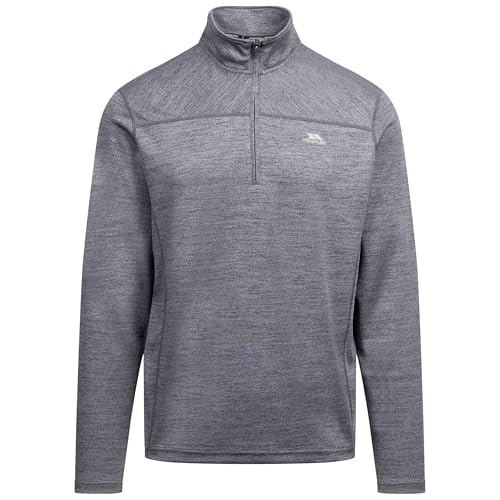 Trespass Mens Active Top Marshall - Quick Dry, Low Profile Zip, Auto Lock Branded Puller, Side Seam Tab, Logo Print, Back Yoke, Knitted, 100% Polyester Dark Grey Marl
