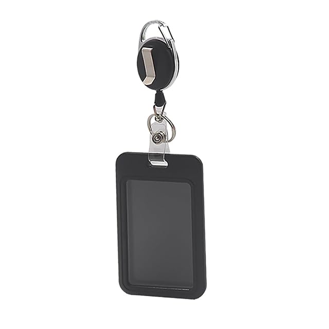 Sliding ID Badge Holder with Retractable Badge Reel Plastic Vertical Key Card Holder with Carabiner for Office School