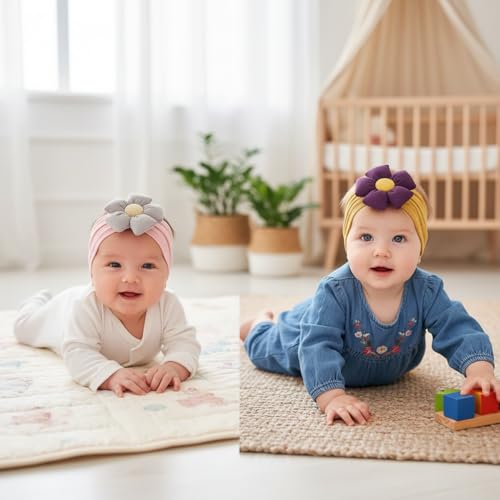 Image of BAKEFY -6 Super Stretchy Soft Knot Headbands with Hair Bows Flower Head Wrap Hair Accessories For Newborn Baby Girls Infant Toddlers Kids