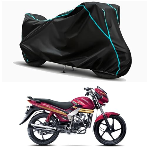 Image of Waterproof Bike Body Cover Compatible for | Mahindra Centuro Rockstar | Taffeta Fabric, Sky Piping Design, Bottom Elastic Fit | Dustproof, Sun UV & Rain Protection for All Weather.