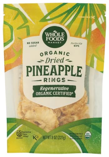 WHOLE FOODS MARKET Organic Regenerative Dried Pineapple Rings, 8 OZ