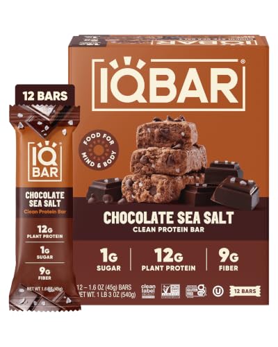 IQBAR Clean High Protein Bars, Low Sugar Snack, Chocolate Sea Salt 12ct
