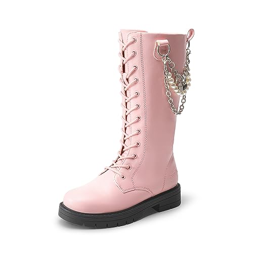 DREAM PAIRS Girls Riding Boots Knee High Side Zipper Mid Calf Shoes Little Kid/Big Kid 11 Little Kid Pink
