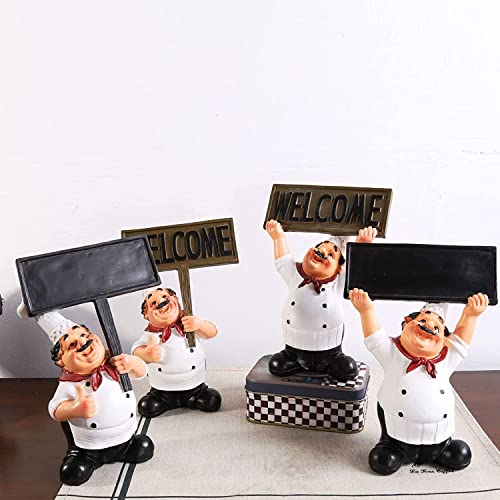 Holding Welcome Board Resin Chef Figures Kitchen Decor - Italian Chef Statue Sculpture Modern Table Ornament For Home Kitchen Cook Bar Coffee Restaurant Decor #TOP6