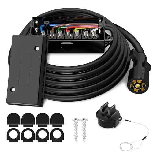 SnowyFox 7 Way Trailer Plug Cord Junction Box - Heavy Duty 7 Pin Trailer Wiring Harness Inline Cord Cable Weatherproof Corrosion Resistant, 8 feet by SnowyFox - Used condition - US$22.02