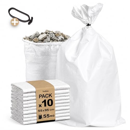 TOOLIMA - Lot 10 Sacs à Gravats Renforcés Réutilisables 55KG | 55x95 cm