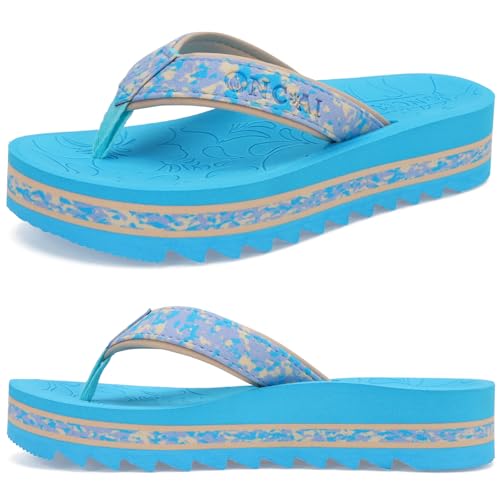Image of ONCAI Flip Flops for Women, Fashion Printed Platform Sandals Woman with Arch Support Yoga Mat Cushion, Lightweight Summer Beach Outdoor Chunky Non-Slip Rubber Soles US Size 5-11