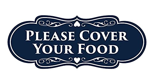 Signs ByLITA Designer Please Cover Your Food Sign (Navy Blue/White) - Large (2 Pack)