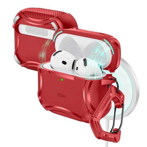 Image of ESR for AirPods 4 Case, Compatible with AirPods 4th Generation Case (2024), Compatible with MagSafe, Powerful Drop Protection, Magnetic Lid, Cyber Series, Red