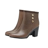 Botas de lluvia para mujer, zapatos de agua para mujer, a la moda, antideslizantes, con estampado de talón, zapatos de lluvia de moda, tacón medio, tubo medio, europeos, adecuados para varios