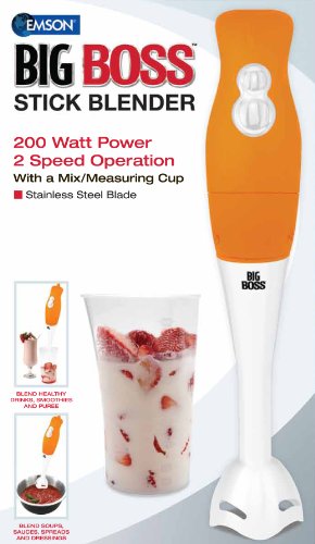 Big Boss Licuadora/batidora manual sumergible de 200 vatios con 2 velocidades y taza medidora, naranja naranja