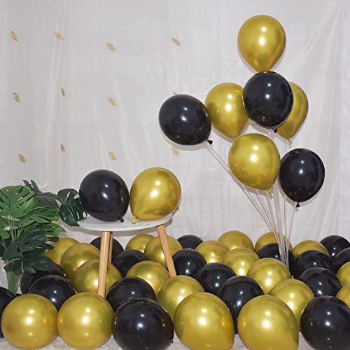 Image of 200 Pcs Black and Gold 5 Inch Balloons Metallic Chrome Gold Black Latex Thicken Small Balloon for Wedding Birthday Graduation Baby Shower Christmas Halloween Valentine's Day Party Decorations