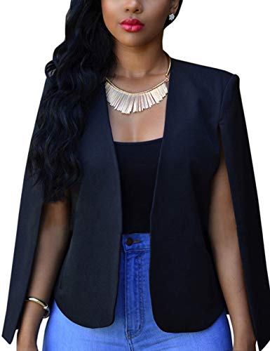 HeLov Open Front Split Sleeve Cape Blazer Women Jackets Long Sleeve Plain Cardigan