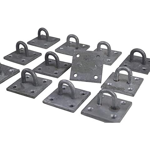 12 Galvanised Hook Eye Staple on Square Plates - 50mm x 50mm Cover