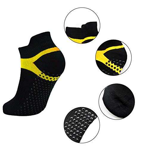 4 Paare Yoga Socken Schwarz Anti Rutsch Größe 35-43, Pilates Socken rutschfest mit Noppen Stoppersocken für Damen, Herren – Bild 4