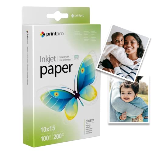 Papier photo PrintPro de COLORWAY 100 Feuilles 10x15 Haute Brillance 200 g/m² Immédiatement sec Imperméable pour toutes les imprimantes Laser/a Jet d'encre Cover