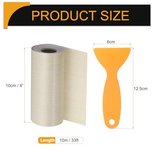 Image of HARFINGTON Wood Grain Repair Tape 4 Inch x 33ft Self Adhesive Repair Patch Tape Simulated Wooden Floor Tapes with Plastic Scraper for Tables Doors Windows Furniture, White Oak