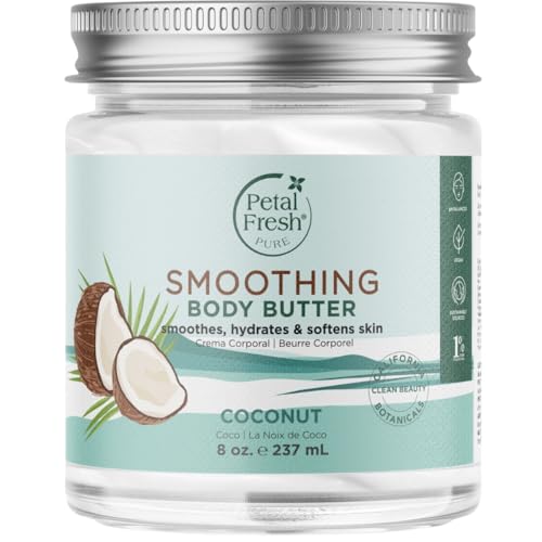 Petal Fresh Pure Smoothing Coconut Body Butter, Organic Argan Oil, Shea Butter, Intense Hydration, For All Skin Types, Natural Ingredients, Vegan and Cruelty Free, 8 oz