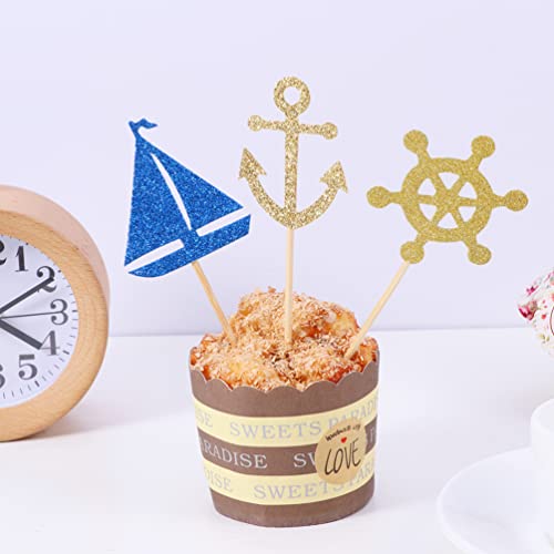 Zerodeko Picaretas de Bolo de Navio Cupcake Topper Tema Náutico Veleiro Enfeites de Bolo de Aniversá