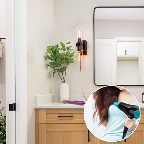 C Cattleya Bathroom Vanity Light Fixture With Gfci Outlets Indoor 2-Light Black Wall Sconce Light Wall Mounted Lamp With Cylinder Glass For Bathroom Bedside Living Room #TOP5