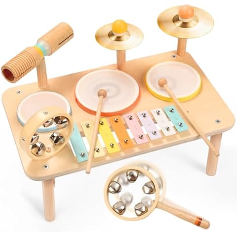 WINGYZ Kids Drum Set – 10-in-1 Montessori Toys for 1-3 Year Old & Wooden Musical Instruments for Toddlers, Baby Musical Toys with Drums, Xylophone, Cymbals, Bell & Tone Block, Gift for 1-3 Boys Girls Cover