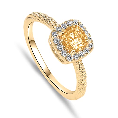 Obiyos "Moonlit Golden Kiss Twist Copper Plated Gold Ring with Yellow Gemstone and Moissanite Accents, Engagement Ring/Wedding Ring (Moonlit Golden Kiss, 8)