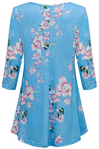 Nandashe Summer Tops Womens 2023, 3/4 Sleeve Tops For Women Tunics Or Tops To Wear With Leggings Valentines Day Gifts For Her Light Blue M #TOP1