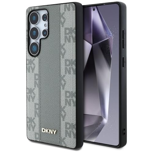 CG MOBILE DKNY Motif Ă carreaux en cuir compatible avec MagSafe Coque pour Samsung Galaxy S25 Ultra (taupe)