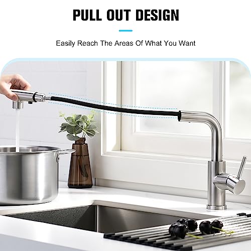 Crea 101413BN Kitchen Faucets With Pull Out Sprayer, Bathroom Sink Faucets Mini Bar Prep Faucet Single Handle 3 Hole Kitchen Farmhouse Utility Faucet Outdoor Laundry thumb #3