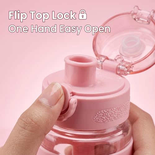 Image of Atarangi Round Pink Kawaii Water Bottle 700ml for Kids Girls | Leak Resistant Flip Top Lid | 90 Rotatable Handle | Durable Plastic Cute Drinking Bottle for School, Travel & Daily Use (Pink | 700 ml)