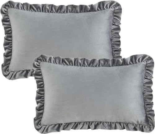 Image of Amazon Brand - Umi Velvet Silver 12x20 Pillow Covers, Set of 2 Decorative Ruffle Cushoin Pillow Covers for Sofa Couch