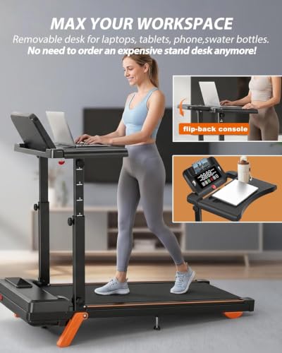 Image of Walking Pad Treadmills for Home - Foldable Treadmill with Handle Bar, 4 Levels Height, 12% Incline, Stand Desk
