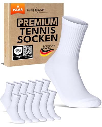 6 Paar Tennissocken Herren 43-46 Weiß Sportsocken Atmungsaktiv Herrensocken Baumwolle Retro Crew Socken (Weiß 43-46)