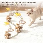 Migipaws Interactive MigiMouse Cat Toy 360° Rolling & Spin with Mesh Plastic Tail for Indoor Cats Smart Motion Sensor, Realistic Squeak, Rechargeable Plush Kitten Toy(Brown Long) - Image 3