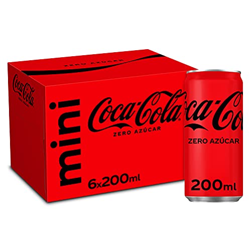 Coca-Cola Zero Azúcar, Refresco de Cola sin Azúcar, Bajo en Calorías, Pack 6 Mini Latas 200 ml