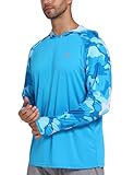 Endyart Men's UV SPF Hoodie Shirt UPF 50+ Sun Protection Long Sleeve T-Shirts Rash Guard Fishing Swimming Lightweight (Large, Camo Blue)