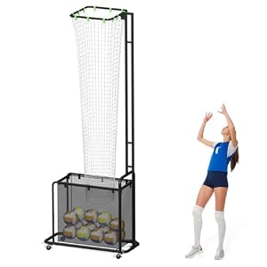 Volleyball Setter Training Equipment, Setting Trainer Net with Target Hoop, 5 Angles Adjustable, Height Adjustable for Serving Spiking Drills System with Ball Collection Bag
