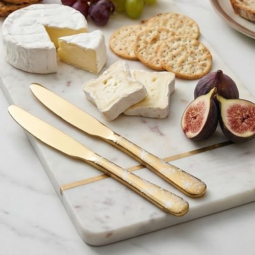 Image of 9.1 inch Aurum Gold Dinner Knives With Floral Printed Handle | 5-Piece Premium Stainless Steel Flatware Set of Steak Knives | Elegant Cutlery for Home, Restaurants, and Gifting