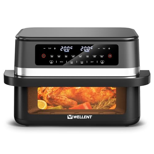 WELLENT 12L XXL Air Fryer Double Compartiments - 2950W Double Zones Friteuse sans Huile 8-en-1, Écran Tactile, Visible fenêtre, Match & Sync Fonction, Shake Reminder,...