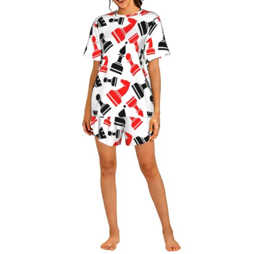 Pyjama respirant imprimé échecs ensemble de nuit frais pour femme