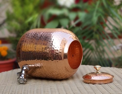 Image of Copper Water Matka 4L with Rustic Hammered Design, Traditional Copper Water Storage Pot for Home, Kitchen & Office
