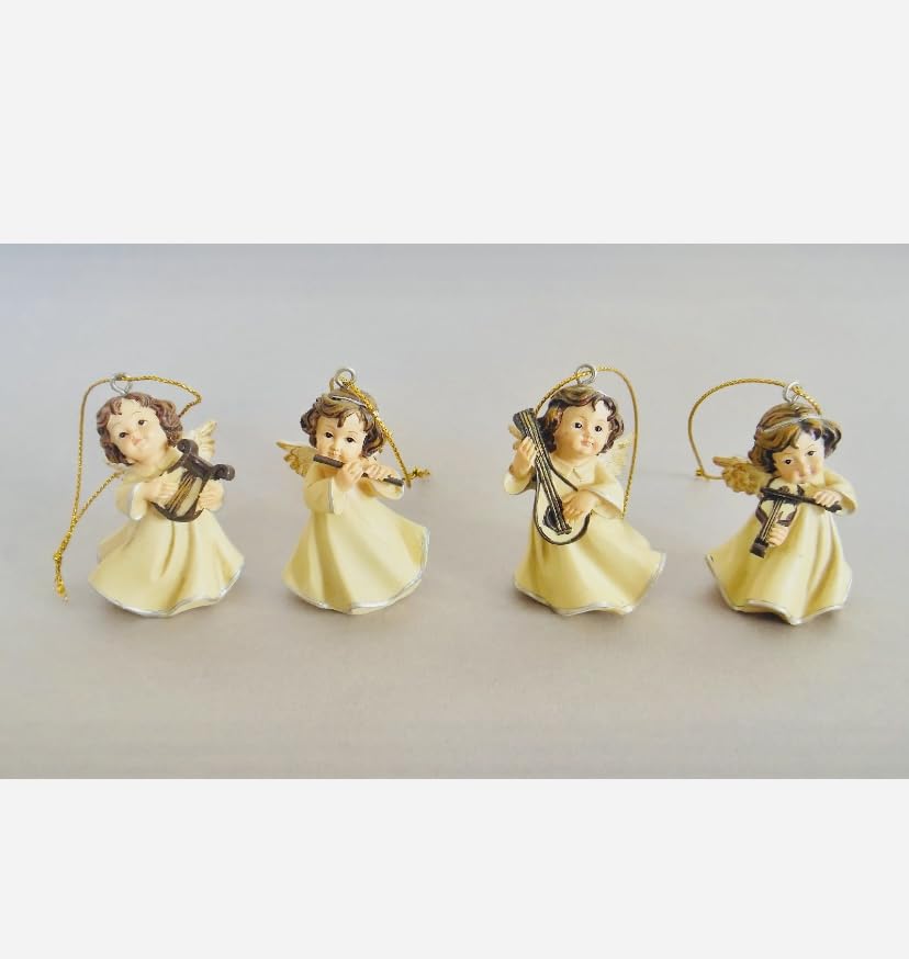 FADEDA 4 x angeli musicali, con filo, in poliresina, lunghezza 3,5 x 2,8 x 5. 4041635011302, statuette per presepe