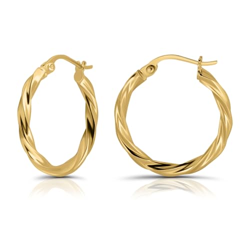 Hoops & Loops 925 Sterling Silver Hoop Earrings for Women, 14K Gold, Rose Gold Plated, Black Twisted Click-Top Round Hoop Earrings for Women, Hypoallergenic, Lightweight, High Polished Twist Design Hoops 15/20/25/30/35/40/50/60mm