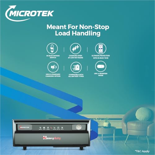 Image of Microtek Inverter with Battery Combo for Home, Office & Shops | Heavy Duty UPS 1550-vTURBO 12V Digital Wave 1250VA + M2003624TT 200Ah Inverter Battery |Warranty: 3Years(Inverter)&5Years(Battery)