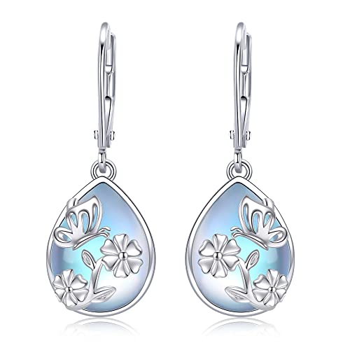 Butterfly Moonstone Earrings 925 Sterling Silver Butterfly Moonstone Leverback Earrings Butterfly Jewelry Gifts For Women Girls #TOP12