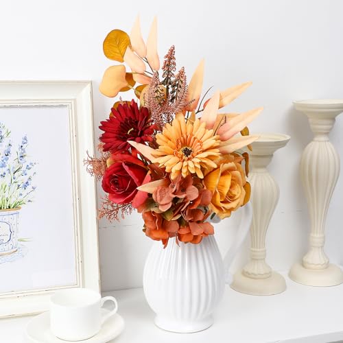 Vaguelly 4460IE145K18ZZ6J Ceramic Pitcher Vase Vintage Rustic Porcelain French Country Water Pitcher Jug Vase Milk Can Decorative Bouquet Holder White Flower Pots Dried Floral Arrangement thumb #3