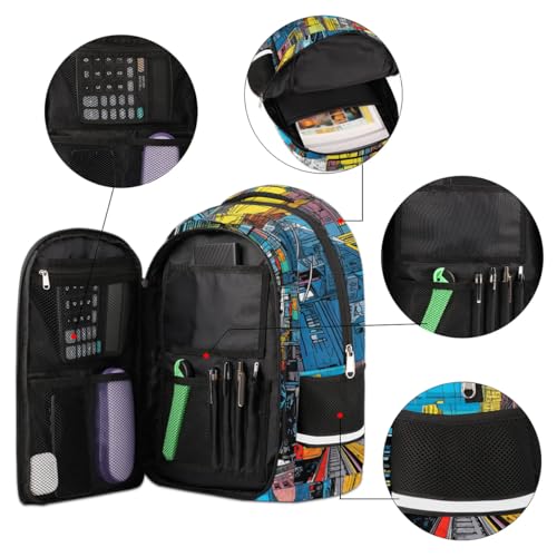 City Subway Rail Laptop Backpack for Women Men Backpack for Travel Large Lightweight Back Pack Bookbag Waterproof Daypack Travel Backpack with Multiple Pockets2