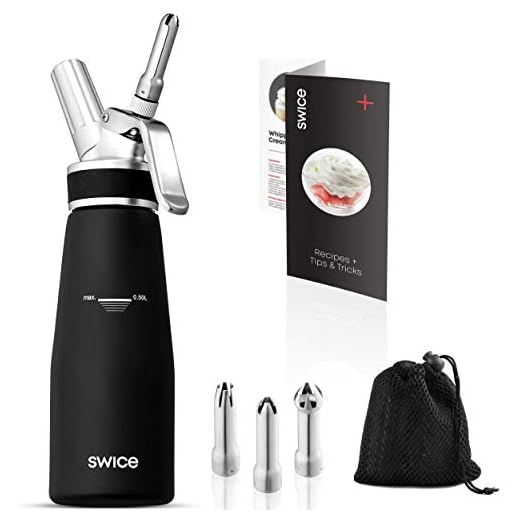 Heavy-Duty Whipped Cream Dispenser with S/S Decoration Tips, Professional Whip Cream Dispenser + 6 Icing Tips, Whipped Cream Maker/Canister, Aluminum Cream Whipper + Mesh Storage Bag, Cleaning Brush